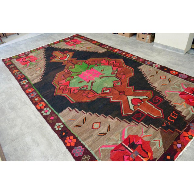 Vintage Turkish Hand Woven Wool Kilim Rug 6'8" X 12'1" Chairish