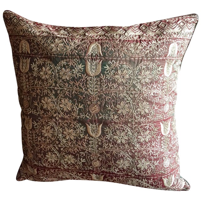 Luxury Silk Emnroidered Decorative Chikan Pillow Chairish