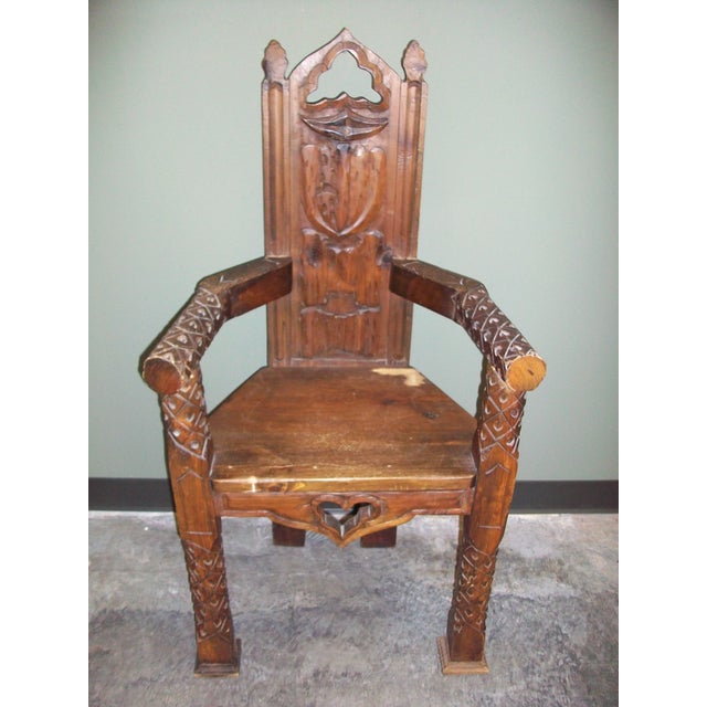 Handcarved Masonic Gothic Wood Throne Chair Chairish