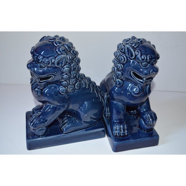 Vintage Blue Ceramic Foo Dog Statues A Pair Chairish