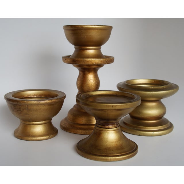 Luminary candle holders menorahs plate candle holders sculpture candle holders stand candle holders tealight candle holders tray. Gold Ceramic Pedestal Candle Holders - Set of 7 | Chairish