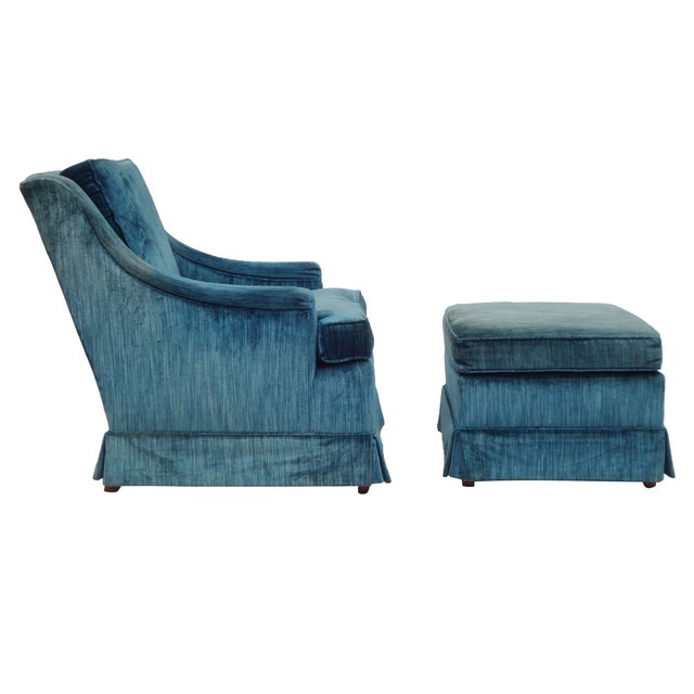 Blue Velvet MidCentury Lounge Chair and Ottoman Chairish