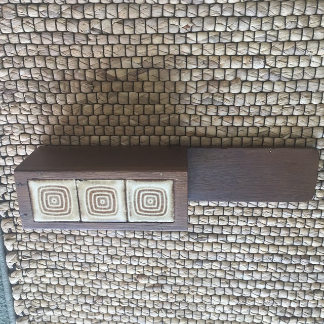 Mid CenturyWood and Ceramic Tile Fireplace Match Holder