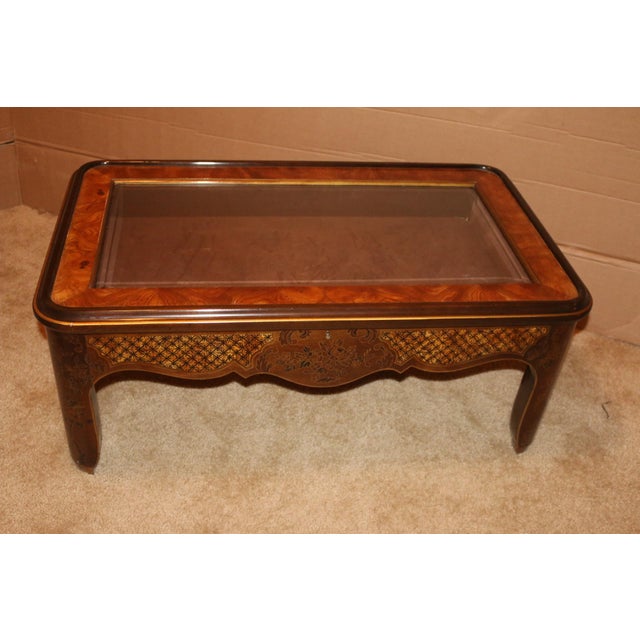 Drexel Curio Glass Top & Burled Wood Coffee Table Chairish