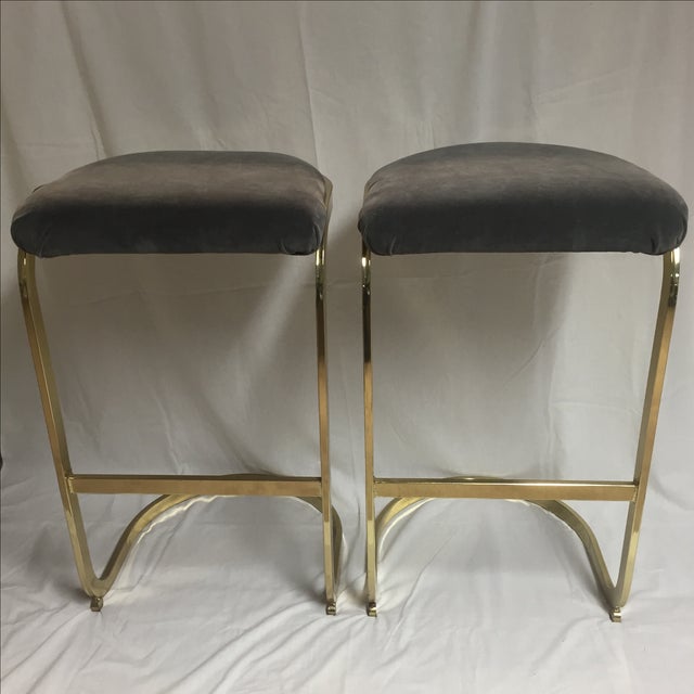 Vintage Brass & Gray Velvet Bar Stools A Pair Chairish