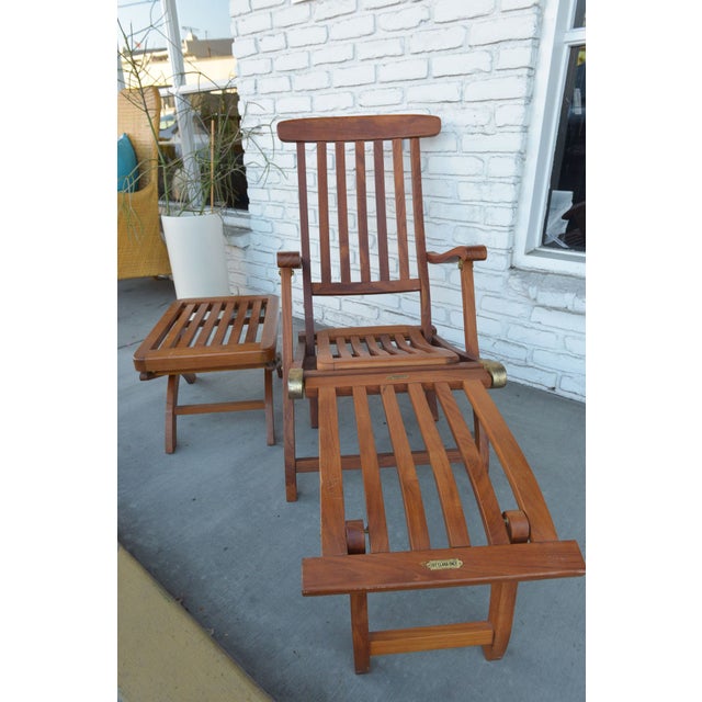 Teak Deck Chair and Table from SS New Amsterdam | Chairish