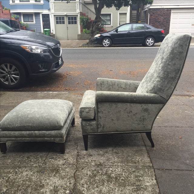 Light Green Velvet Chair & Ottoman Chairish