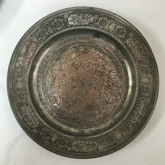 Antique Persian Etched Tinned Copper Plate | Chairish