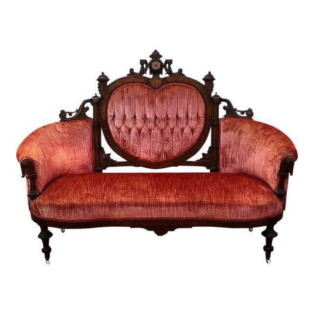 Antique Eastlake HeartBack Red Velvet Settee & Chairs Set of 3 Chairish