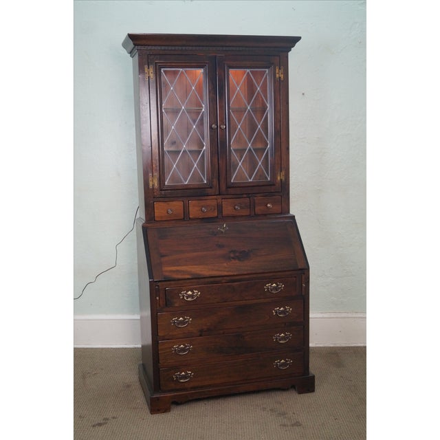 Bennington Pine Vintage Leaded Glass Door Secretary Desk Chairish
