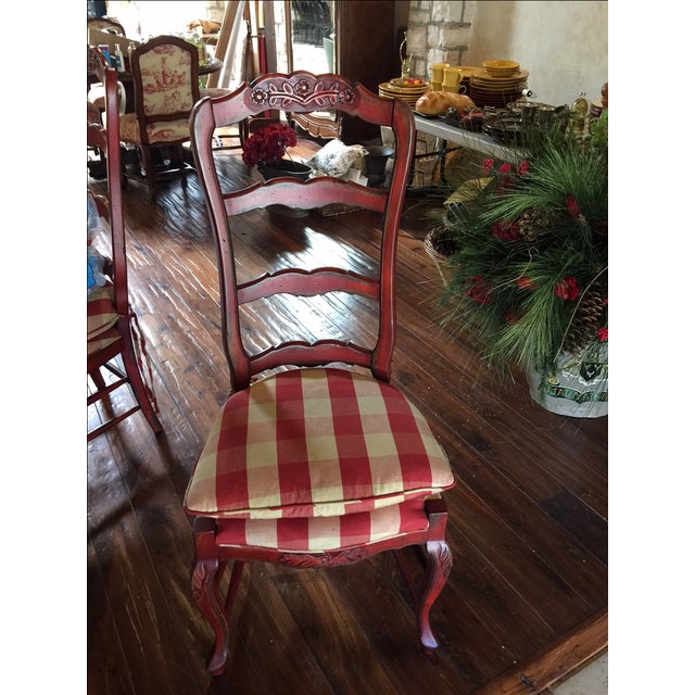 French Country Red Check Dining Chairs Set of 6 Chairish