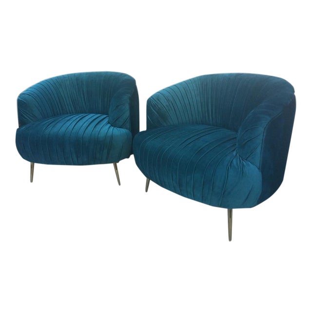 Glam Teal Velvet Club Chairs A Pair Chairish