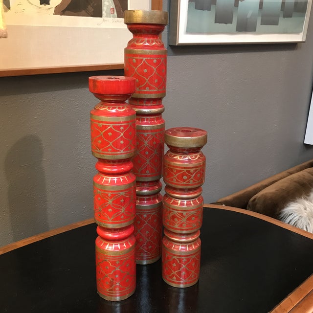 Red and Gold Candlesticks Set of 3 Chairish