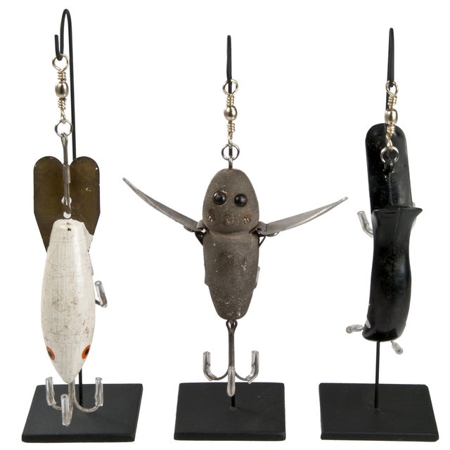Vintage Fishing Lures on Display Stands Set of 3 Chairish