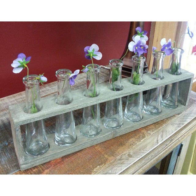 Wood Tray With 7 Glass Bud Vases Flower Vases Chairish