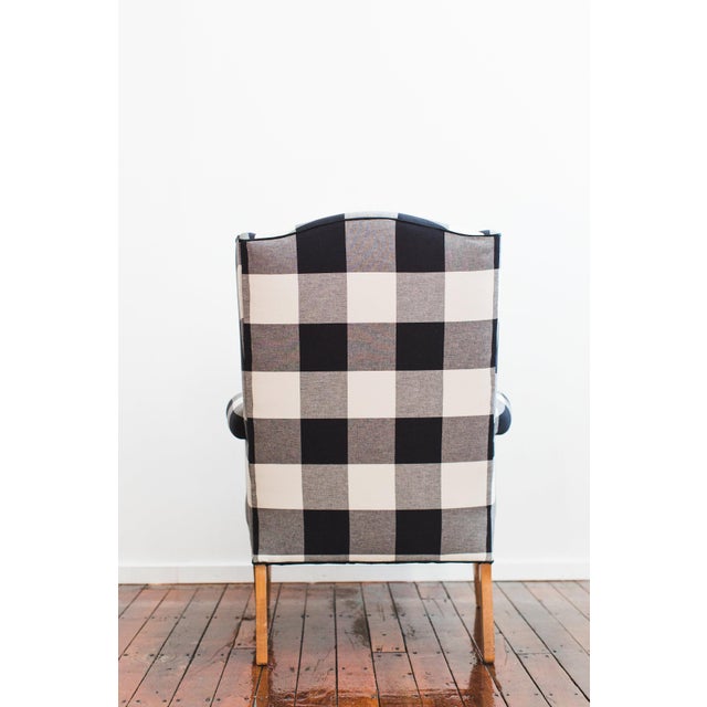 Black & White Buffalo Check Wingback Chair | Chairish