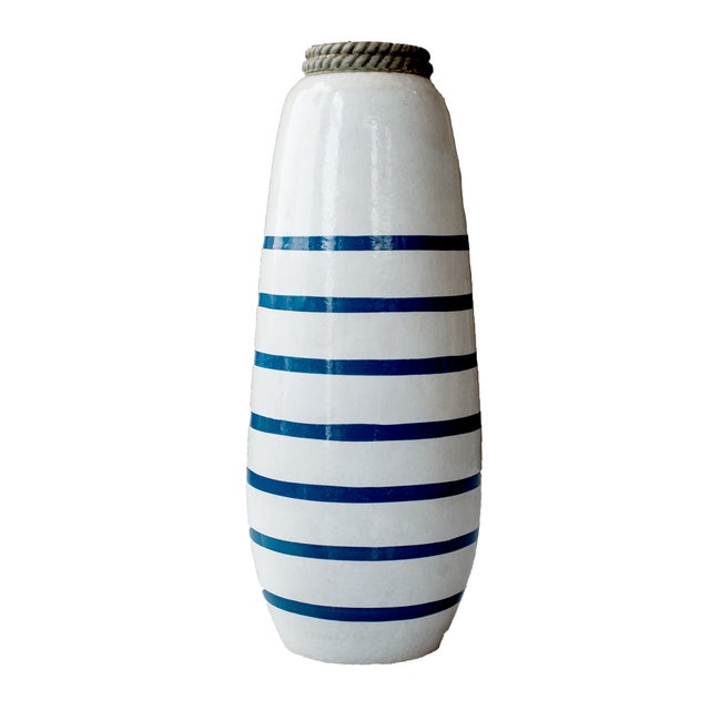Navy Blue & White Striped Anchor Vase Chairish