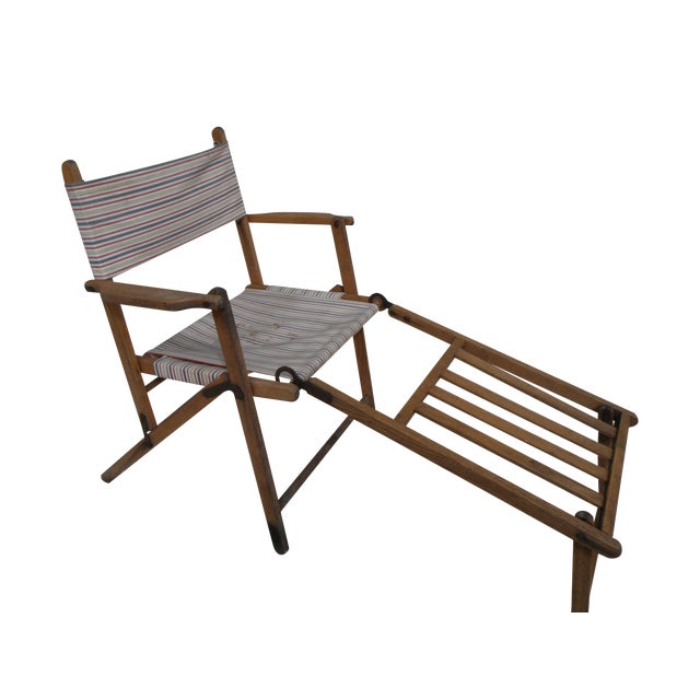 Antique Canvas Steamer Chair & Footrest | Chairish