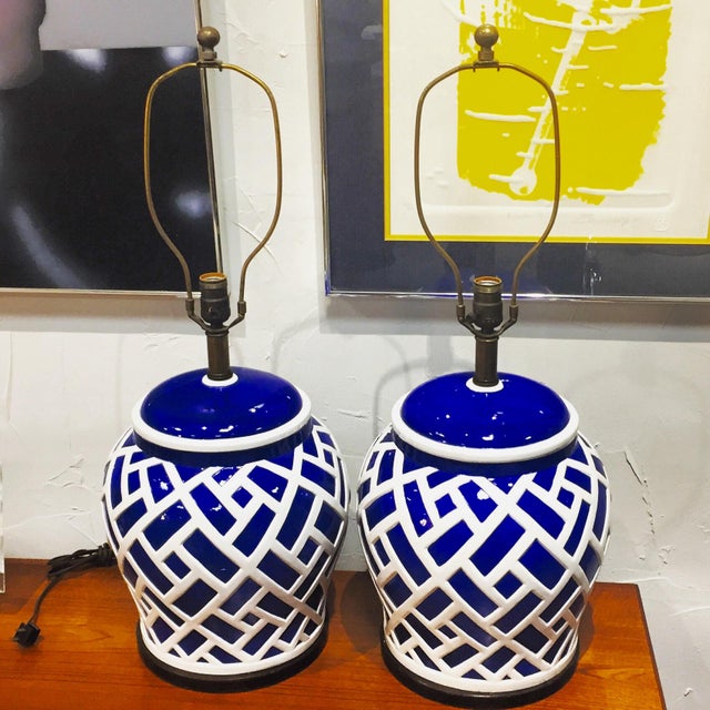 Frederick Cooper Blue & White Ginger Jar Lamps A Pair Chairish