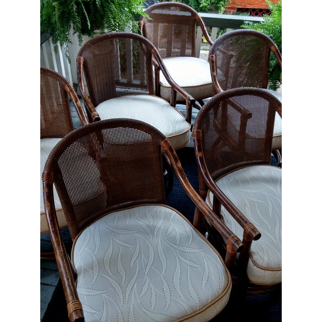 Mid Century Rattan Bamboo Swivel Dining Chairs 6 Chairish