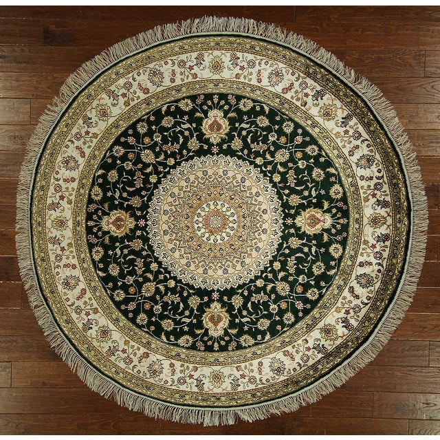 Round Persian Pure Silk Kashan Green Rug 6' x 6' Chairish