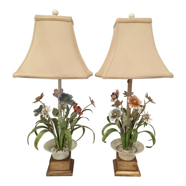 Vintage Tole Flower Pot Table Lamps A Pair Chairish