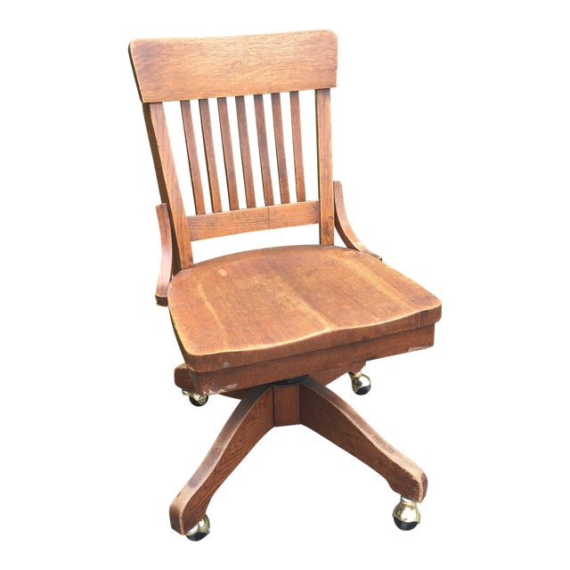 Antique Oak Rolling Desk Chair Chairish