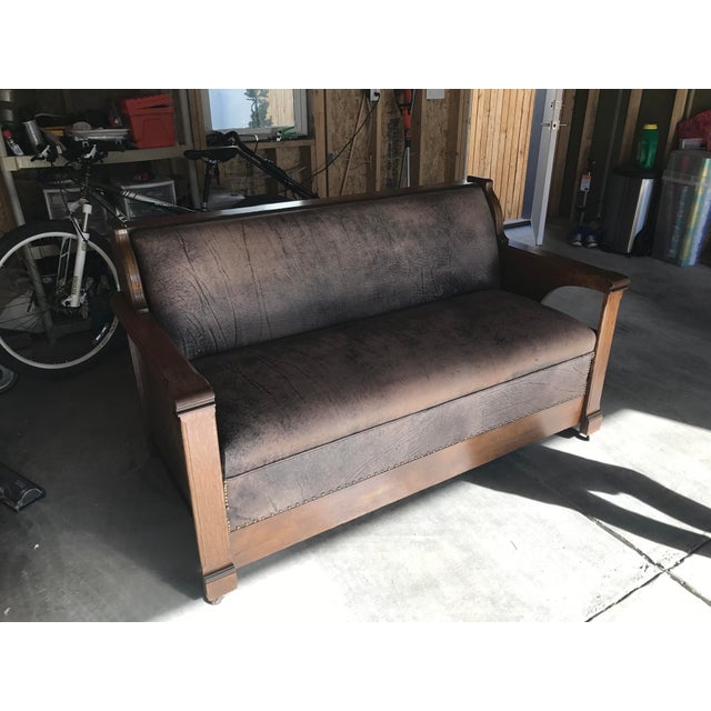 Antique Arts & Crafts Mission Style Quartersawn Davenport Sleeper Oak