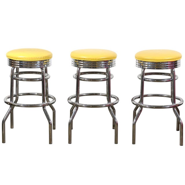 Yellow Swivel Bar Stools - Set of Three Chairish