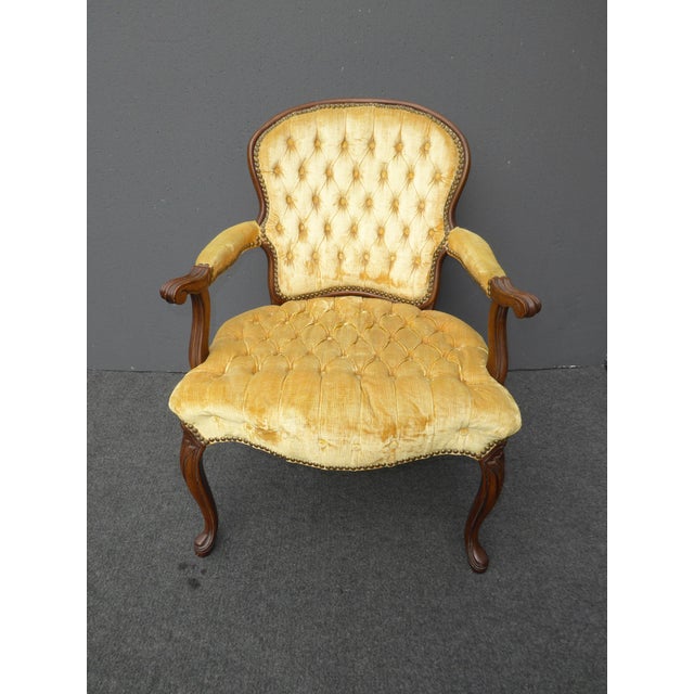 Vintage French Provincial Tufted Gold Velvet Accent Chair ...
