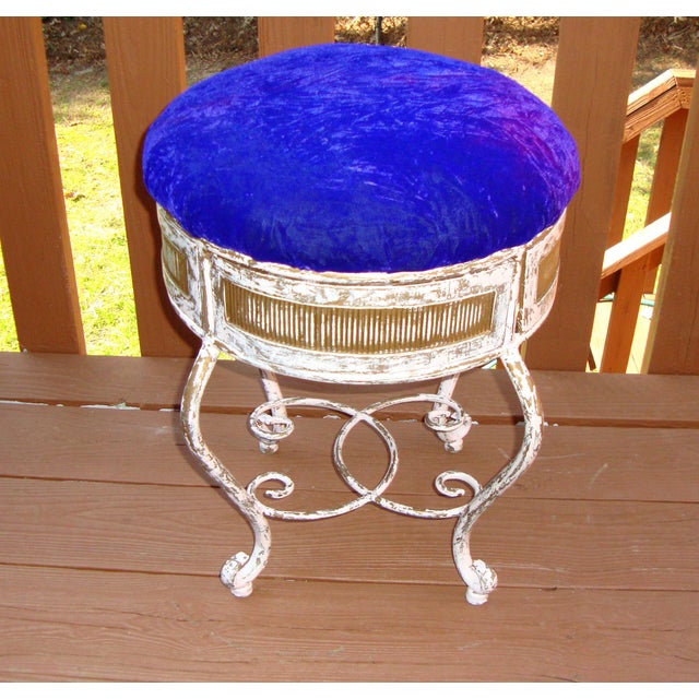 Vintage Gold Iron Vanity Stool in Purple Velvet Chairish