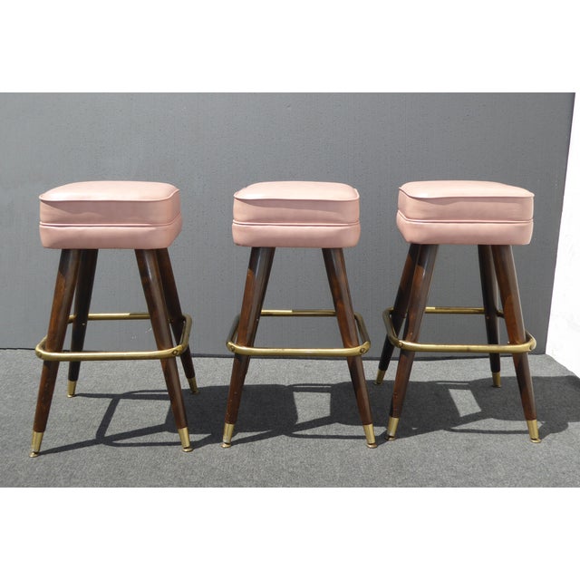 Retro Pink Vinyl Bar Stools Set of 3 Chairish