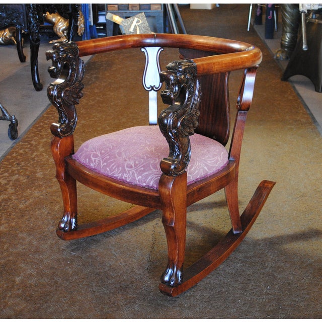 Antique Wood Rocking Chair with Carved Griffins Chairish