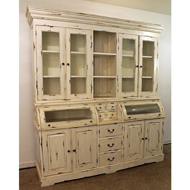 Large Country French Rustic Distressed White Bread Cupboard Chairish