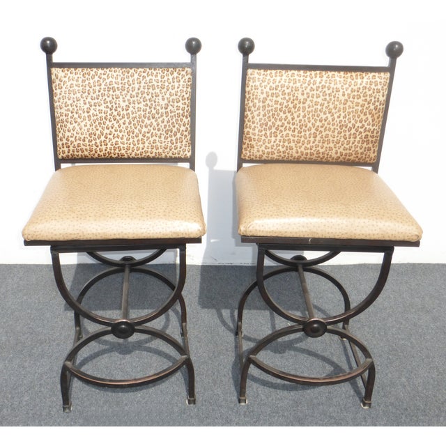 Wrought Iron Swivel Bar Stools A Pair Chairish