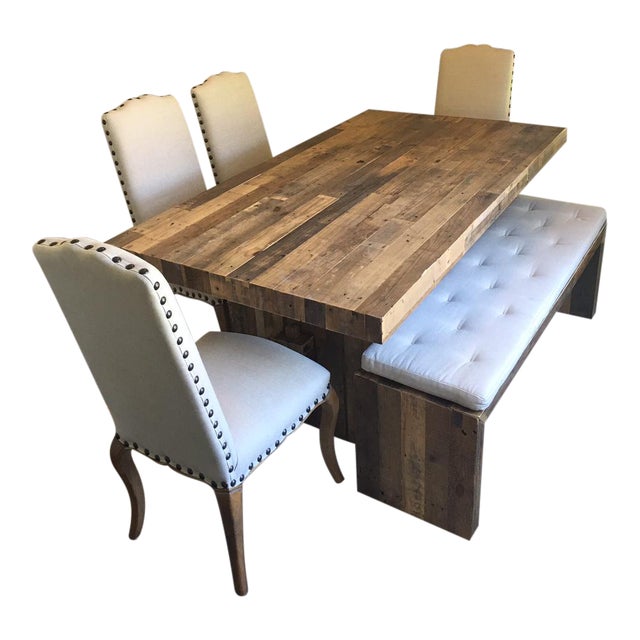 West Elm Reclaimed Wood Dining Table W/Bench & 4 Pottery Barn Chairs