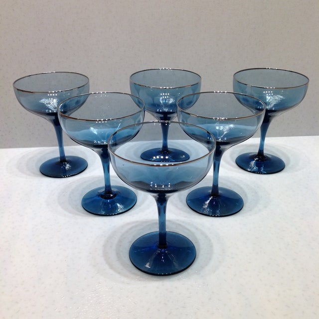 Vintage Blue Crystal Coupe Champagne Glasses Set of 6 Chairish