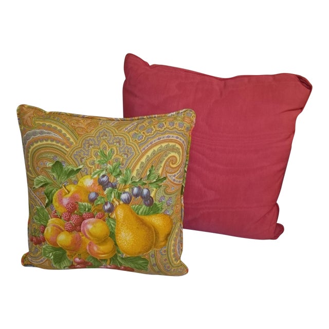 Red Silk Satin & Colorful Fruit Print Sofa Decorative Pillow Chairish