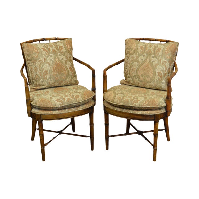 Custom Pair of Faux Bamboo Arm Chairs Chairish