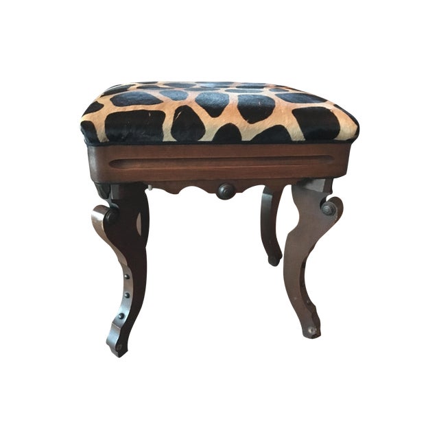 Walnut & Zebra Hide Stool Chairish