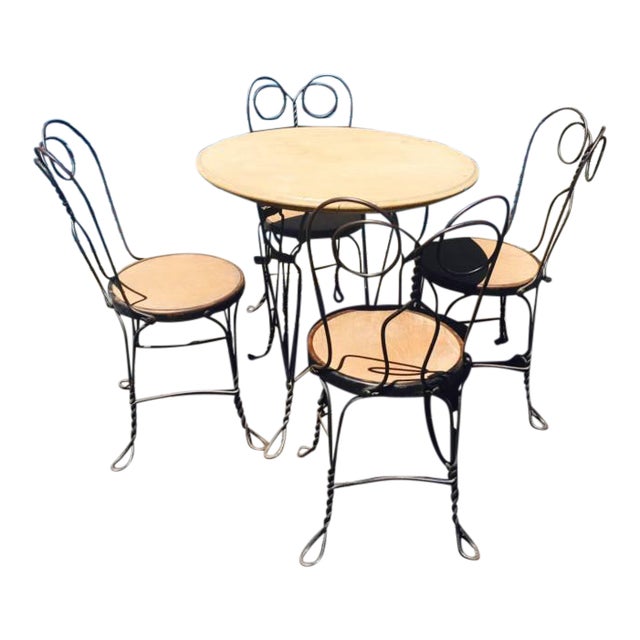 1930's Ice Cream Parlor Chairs and Table Set | Chairish