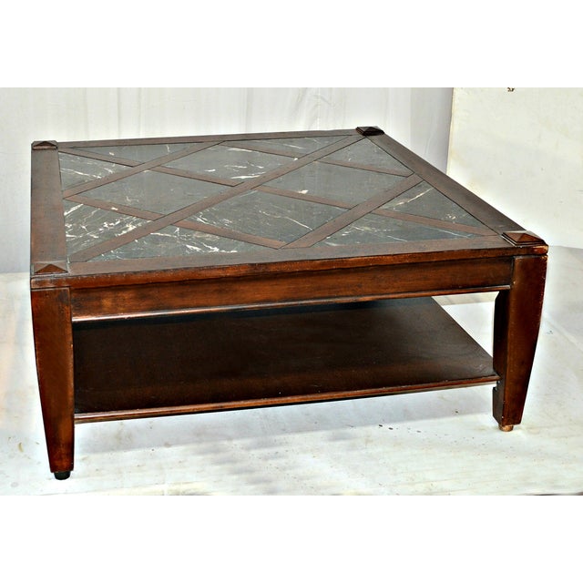 Vintage Solid Wood Coffee Table W/Marble Top Chairish