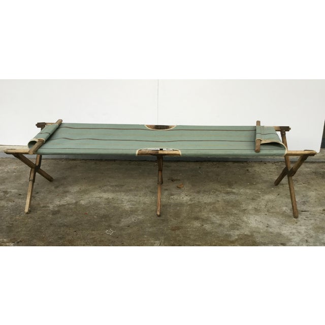 WWII Foldable Army Cot in Sunbrella Fabric | Chairish