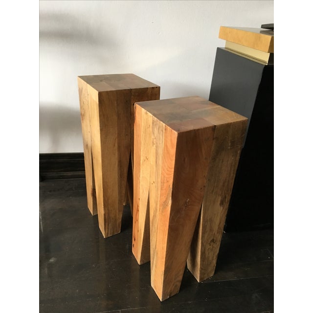 Natural Wooden Clothespin Side Tables A Pair Chairish