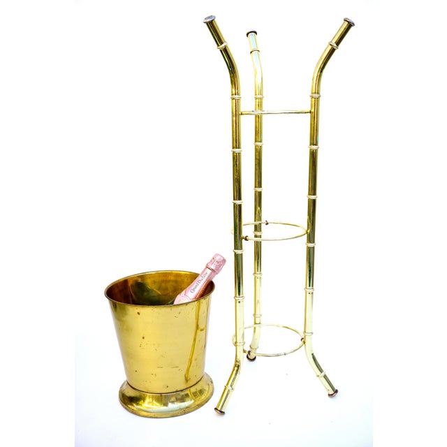 Brass Faux Bamboo Champagne Chiller & Stand Chairish