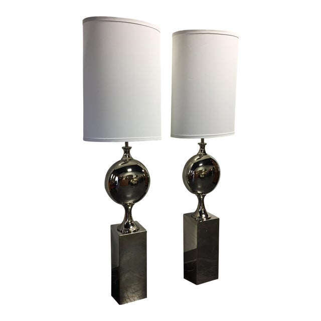 Global Views Big Pill Nickel Floor Lamps - A Pair | Chairish