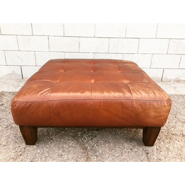 Pottery Barn Sullivan Leather Ottoman Chairish