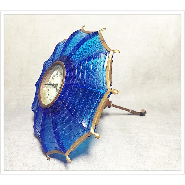 Antique German Blue Glass Umbrella Mantle Clock Chairish