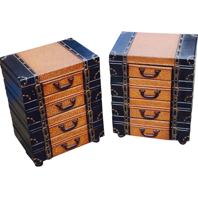 Image of Black & Brown Leather Style End Tables A Pair