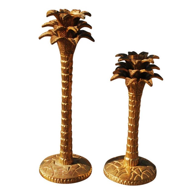 Brass Palm Tree Candlestick Holders A Pair Chairish